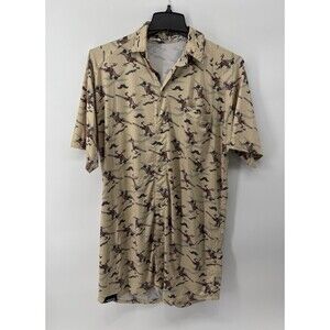 Arena Wear Men’s Roadrunner Cowboy Tan Button Up Short Sleeve Shirt Size XXL